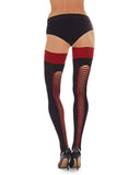 Sexy Corset Backseam Opaque Thigh High - Black/Red -