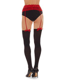No Strings Attached Suspender Pantyhose - Black/Red -