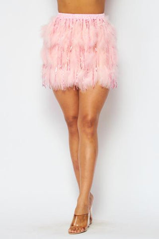 Feather Sequin Skirt - Pink -