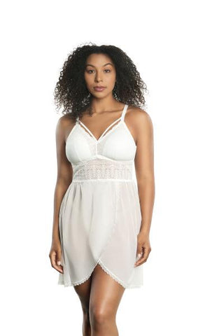 Mia Lace Wire-Free Lace Chemise - Pearl White -