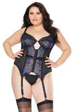 Stretch Net/Scallop Lace Bustier - Black/Blue -