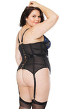 Stretch Net/Scallop Lace Bustier - Black/Blue -