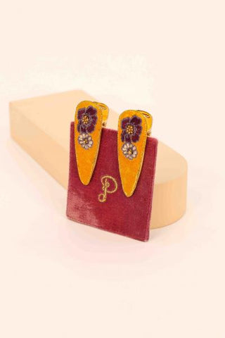 Embroidered Hair Clips - Purple Posie