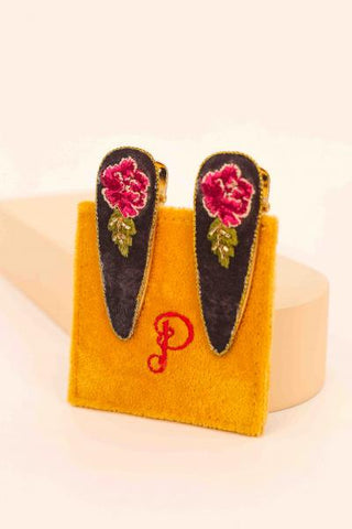 Embroidered Hair Clips - Painted Peony