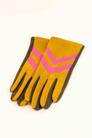 Ashley Chevron Gloves - Mustard/Olive