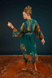 Trailing Wisteria Kimono Gown - Teal - One Size
