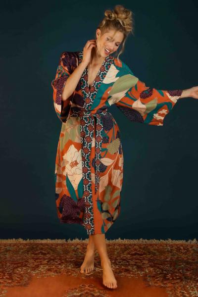 Winter Floral Kimono Gown Terracotta One Size