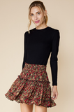 Floral Print Ruffle Mini Skirt with Lining - Black/Red -