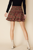 Floral Print Ruffle Mini Skirt with Lining - Black/Red -