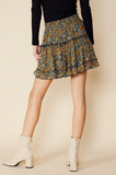 Floral Print Ruffle Mini Skirt with Lining - Navy/Mustard -