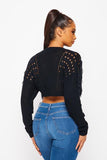 Fringe Cropped Sweater - Black -
