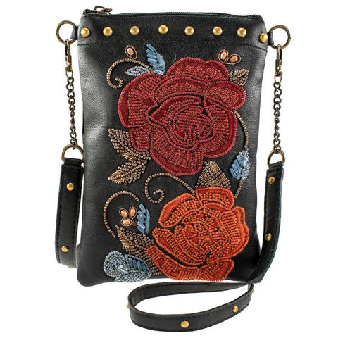 Rebel Rose Mini Crossbody Handbag - Black/Multi