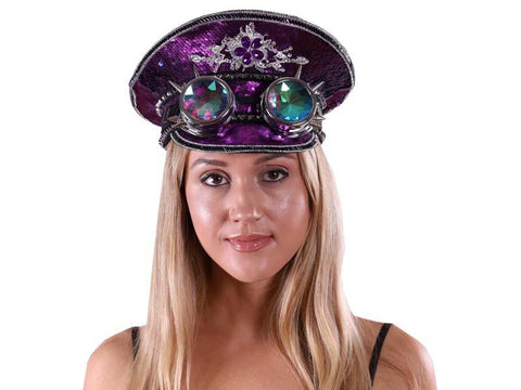 Burning Sequin Hat with Goggles - Purple
