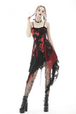 Irregular Net Dye Strap Dress - Red/Black -