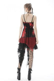 Irregular Net Dye Strap Dress - Red/Black -