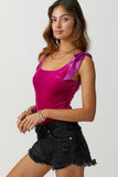 Satin Tie Velvet Bodysuit - Magenta -