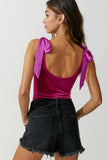 Satin Tie Velvet Bodysuit - Magenta -