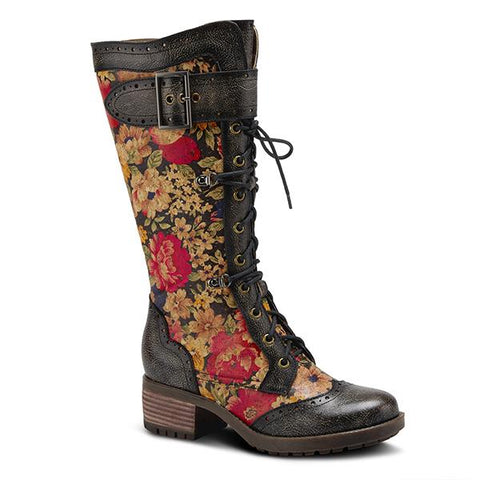 Kisha-Flora Leather Combo Boot - Black Multi -