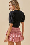 Cropped Puff Sleeve Sweater Top - Black -