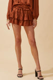 Tiered Satin Mini Skirt - Caramel -