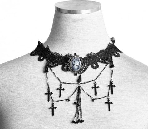 Gothic Cross Choker Necklace - Black