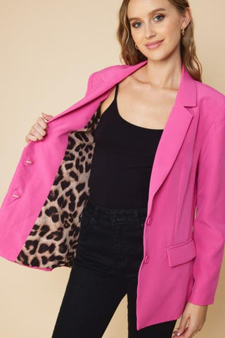 Blazer with Pockets and Leopard Lining - Hot Pink - – BB Store