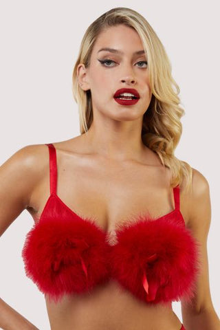 Elizabeth Plunge Feather Bra with Bows - Red -