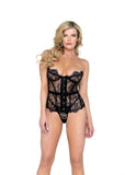 Fantasy Eyelash Lace Bustier and Thong - Black -