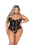 Fantasy Eyelash Lace Bustier and Thong - Black -