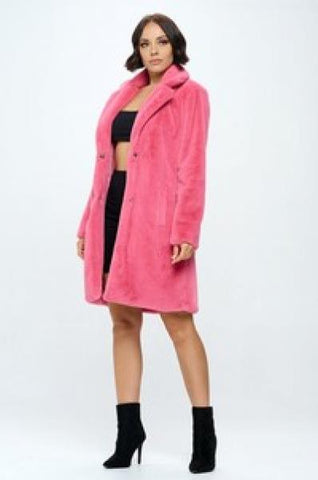 Super Soft Faux Fur Coat - Hot Pink -