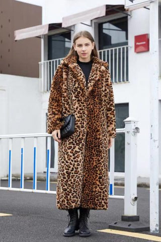 Faux Fur Leopard Long Coat -
