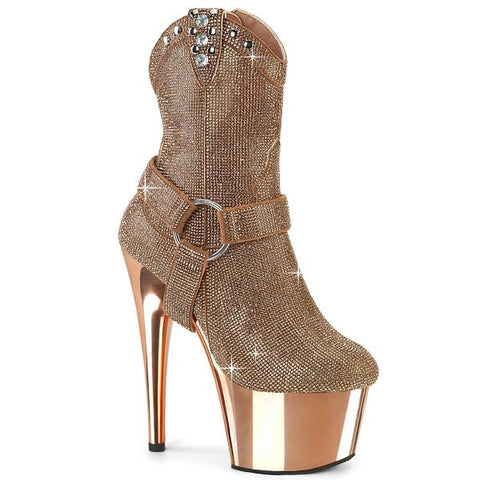 7 " Rhinestone Cowgirl Ankle Boot with Detachable Straps - Rose Gold -