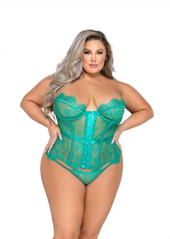 Fantasy Eyelash Lace Bustier and Thong - Green -
