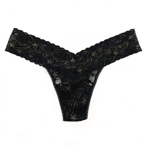 Night Fever Low Rise Thong - Black/Gold - One Size