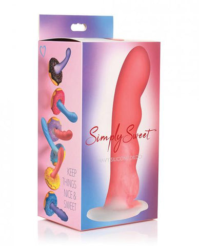 Curve Toys Simply Sweet 7" Wavy Silicone Dildo - Pink/White