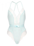Henny Micro & Lace Bodysuit with Thong Back - Bridal Blue -