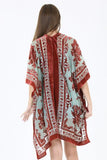 Burnout Velvet Kimono - Rust/Turquoise - One Size