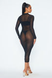 Alexis Glitter Detail Sheer Mesh Midi Dress - Black -