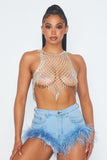 Speechless Rhinestone Jewel Halter Bra Crop Top - Silver -