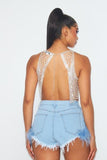 Speechless Rhinestone Jewel Halter Bra Crop Top - Silver -