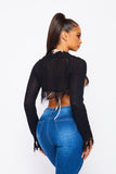 Catch a Glimpse Distressed Frayed Micro Crop Top - Black -