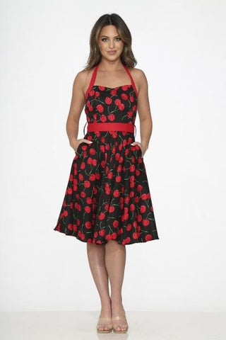 Black Red Cherry Halter Dress -