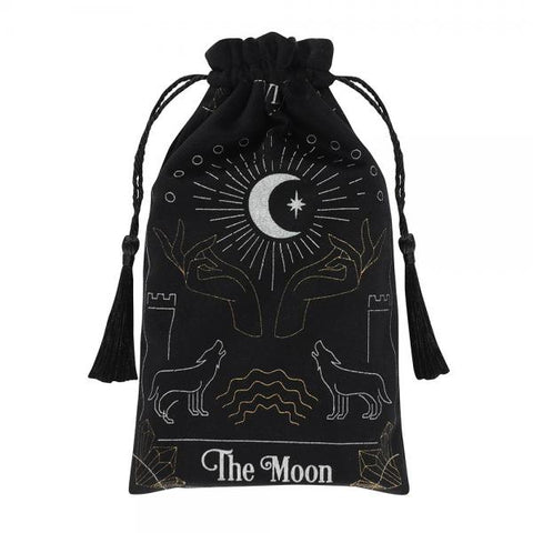 Tarot Moon Card Drawstring Pouch - Black