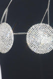 Show Off Chain and Rhinestone Halter Bra Top - Silver -