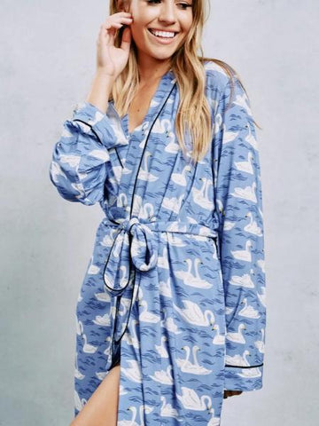 Short Robe - Swimming Swans -