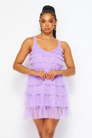 Tulle Tiered Tank Dress - Lavender -
