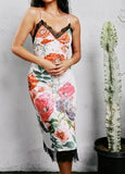 Satin Midi Slip - Embroidered Floral Print -