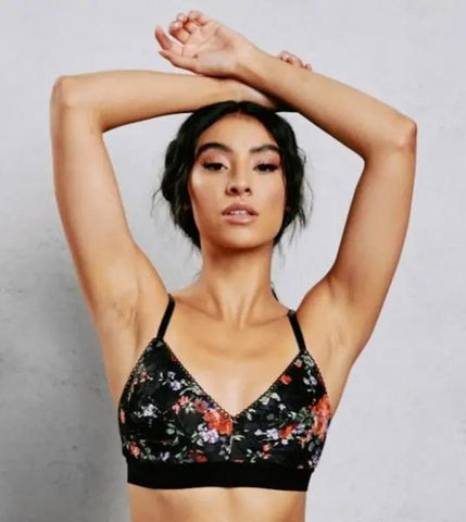 Lace V-Neck Bralette - Black Floral -