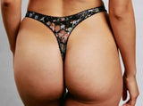 Lace High Leg Thong - Black Floral -
