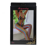 Halter Backless Mesh Hollow Cut Out Bodystocking - Rainbow -
